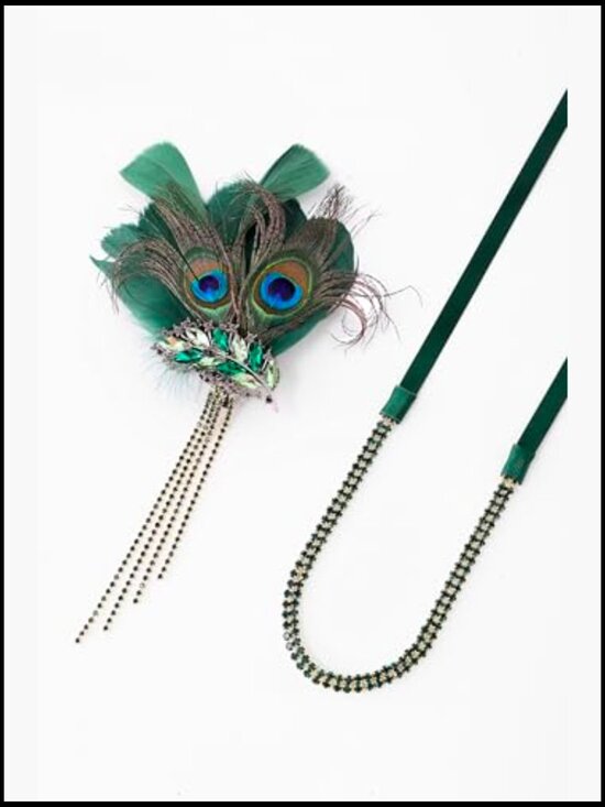 Feather Headpiece 1920s Flapper Headband Great Gatsby Crystal Hair Accessory main image 4